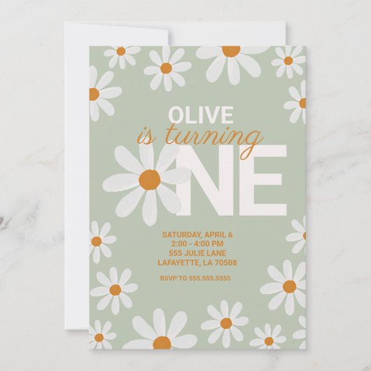 Retro Daisy First Birthday Party Kaart (Voorkant)