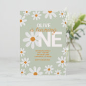 Retro Daisy First Birthday Party Kaart (Staand voorkant)