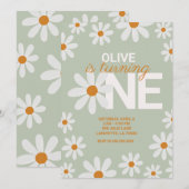 Retro Daisy First Birthday Party Kaart (Voorkant / Achterkant)