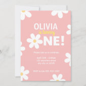 Retro Daisy First Birthday Party Kaart (Voorkant)