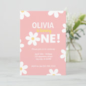 Retro Daisy First Birthday Party Kaart (Staand voorkant)