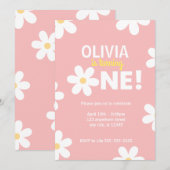 Retro Daisy First Birthday Party Kaart (Voorkant / Achterkant)