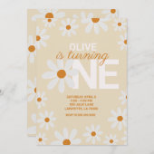 Retro Daisy First Birthday Party Kaart (Voorkant / Achterkant)