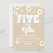 Retro Daisy Five is een vibe 5e verjaardagsfeestje Kaart (Voorkant)