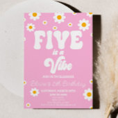 Retro Daisy Five is een vibe 5e verjaardagsfeestje Kaart