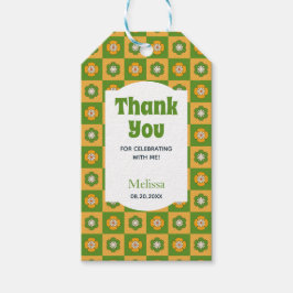 Retro Daisy Floral Checkered Green Bedankt Cadeaulabel