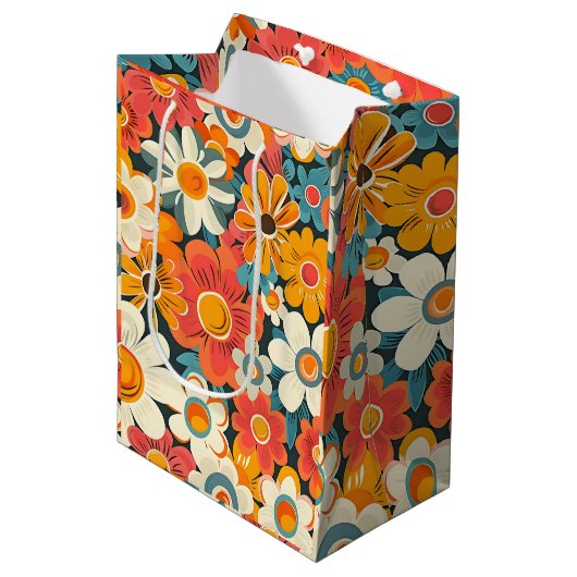Retro Daisy Floral Gift Bag Medium Cadeauzakje (Voorkant Gekanteld)