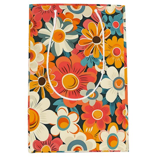 Retro Daisy Floral Gift Bag Medium Cadeauzakje (Voorkant)