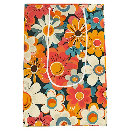 Retro Daisy Floral Gift Bag Medium Cadeauzakje (Achterkant)