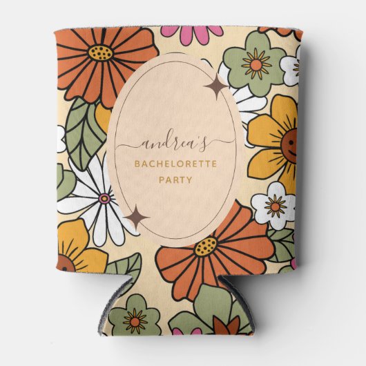 Retro Daisy Floral Hippie Groovy 70s Bachelorette Blikjeskoeler (Voorkant)