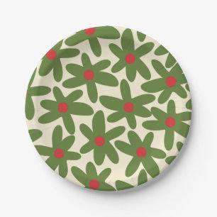 Retro Daisy Floral Kerstmis Pattern  Papieren Bordje