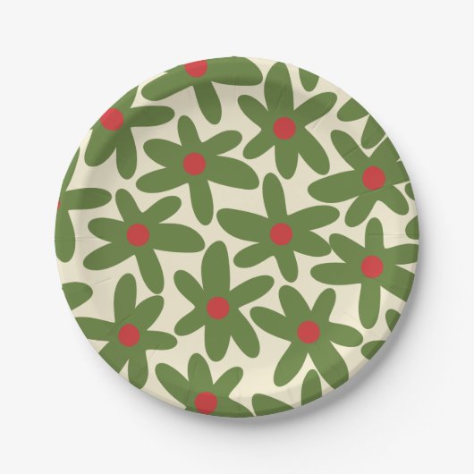 Retro Daisy Floral Kerstmis Pattern Papieren Bordje (Voorkant)
