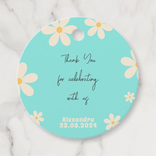 Retro Daisy floral kids verjaardag dank u Bedankjes Labels (Voorkant)