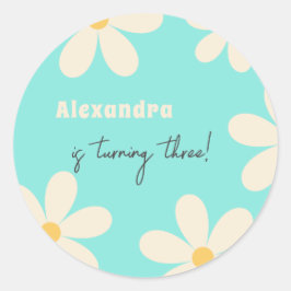 Retro Daisy floral kids verjaardag Ronde Sticker