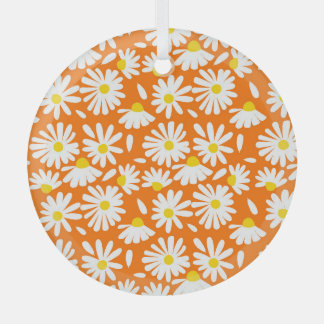 Retro daisy floral: oranje vintage. glas ornament