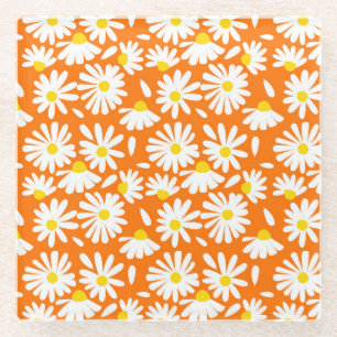 Retro daisy floral: oranje vintage. glazen onderzetter