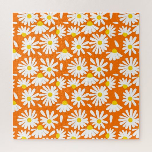 Retro daisy floral: oranje vintage. legpuzzel (Verticaal)
