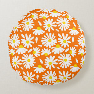 Retro daisy floral: oranje vintage. rond kussen