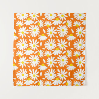 Retro daisy floral: oranje vintage. wandkleed