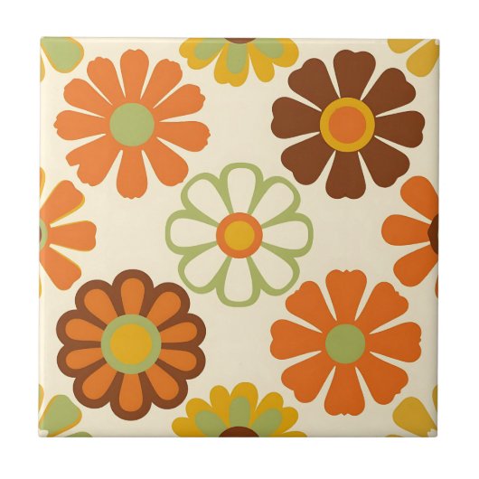 Retro Daisy Floral Pattern Tegeltje (Voorkant)