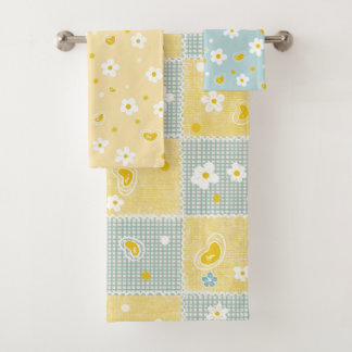 Retro Daisy Floral Pattern Yellow and Blue Bad Handdoek