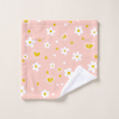 Retro Daisy Floral Pattern Yellow and Pink Bad Handdoek (Wasdoekje)