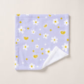 Retro Daisy Floral Pattern Yellow and Purple  Bad Handdoek (Wasdoekje)