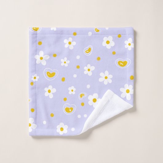 Retro Daisy Floral Pattern Yellow and Purple  Bad Handdoek (Wasdoekje)