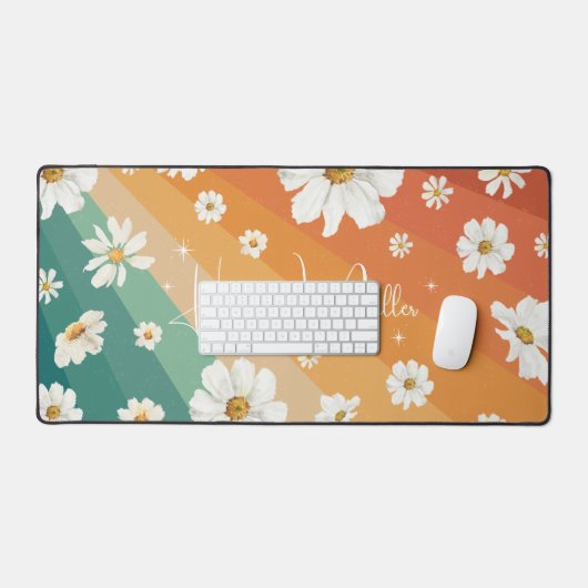 Retro Daisy Floral Rainbow Monogram Bureaumat (Keyboard & Muis)
