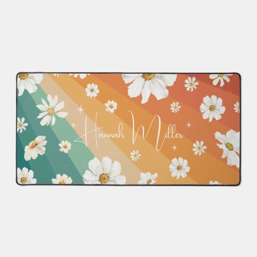 Retro Daisy Floral Rainbow Monogram Bureaumat (Voorkant)