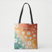 Retro Daisy Floral Rainbow Monogram Tote Bag (Voorkant)