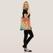 Retro Daisy Floral Rainbow Monogram Tote Bag (Op model)