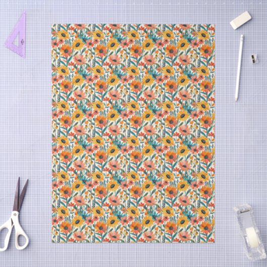 Retro Daisy Floral Tissue Paper Tissuepapier (Craft)
