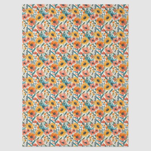 Retro Daisy Floral Tissue Paper Tissuepapier (Voorkant)