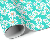Retro Daisy Florals op Aqua Green Wrapping Paper Cadeaupapier (Rol Hoek)
