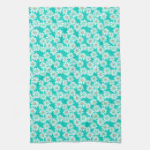 Retro Daisy Florals op Blauwgroen Groen Theedoek (Verticaal)