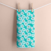 Retro Daisy Florals op Blauwgroen Groen Theedoek