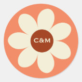 Retro Daisy Flower Boho Bruiloft Initialen Ronde Sticker (Voorkant)