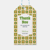 Retro Daisy Flower Checkered Green Bedankt Cadeaulabel (Voorkant)