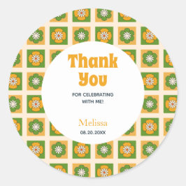 Retro Daisy Flower Checkered Verjaardag Bedankt Ronde Sticker