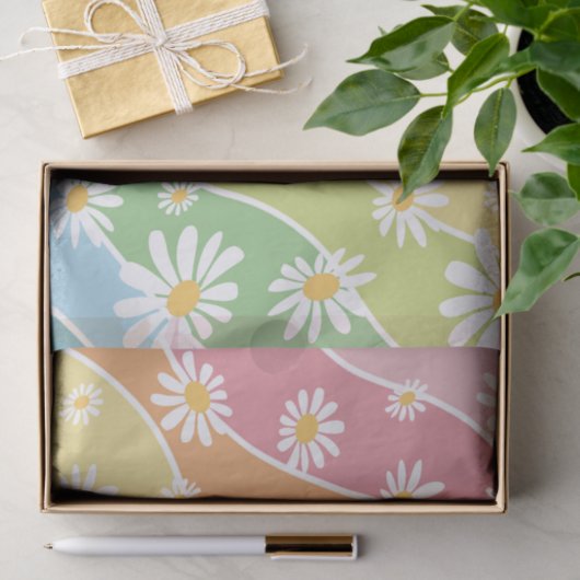 Retro Daisy Flower Pastel Stripes Tissuepapier (Geschenk)