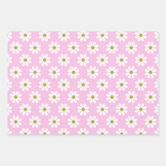 Retro Daisy Flower Pattern in roze Inpakpapier Vel (Voorkant 2)