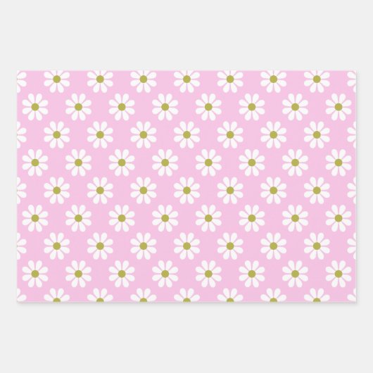Retro Daisy Flower Pattern in roze Inpakpapier Vel (Voorkant)