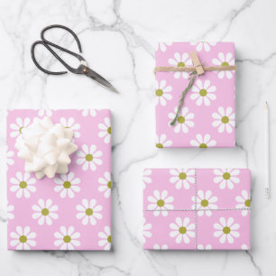 Retro Daisy Flower Pattern in roze Inpakpapier Vel