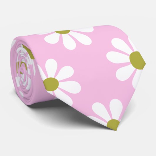 Retro Daisy Flower Pattern in roze Stropdas (Opgerold)