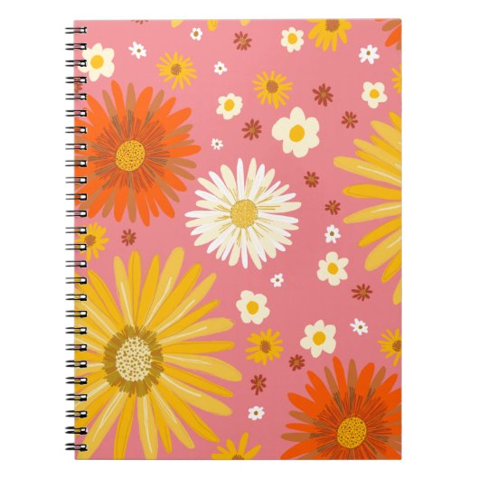 Retro Daisy Flower Pattern Notitieboek (Voorkant)