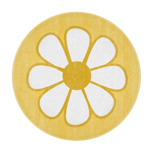 Retro Daisy Flower Single in mosterdgeel Snijplank (Voorkant)