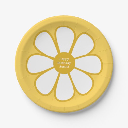 Retro Daisy Flower Single in Mustard Personalized Papieren Bordje (Voorkant)