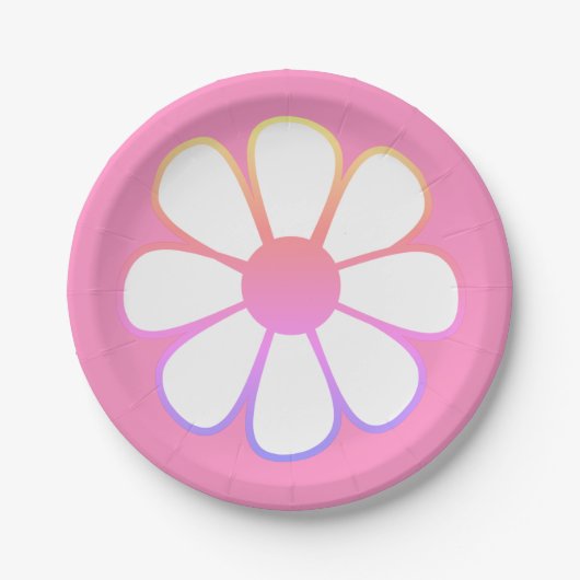Retro Daisy Flower Single in Roze gradiënt Papieren Bordje (Voorkant)