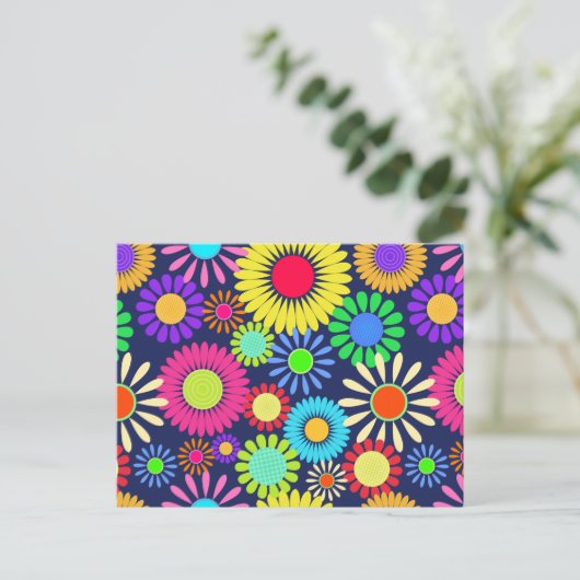 Retro Daisy Flower Sixties Surface Pattern Briefkaart (Staand voorkant)